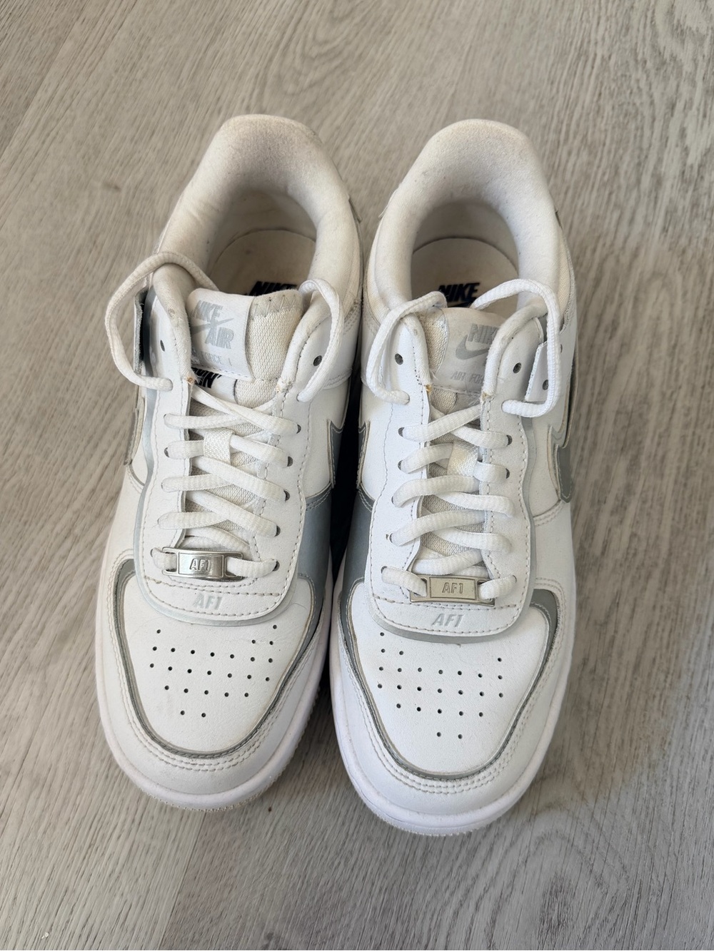 Nike Women's Air Force 1 Low Top Sneakers - White with Silver Trim